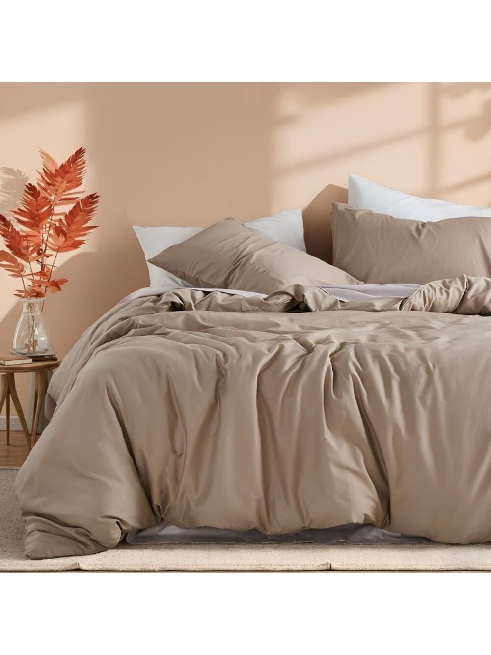 Queen Size 100% Cotton Comforter Set - Soft Taupe, Lightweight & Breathable